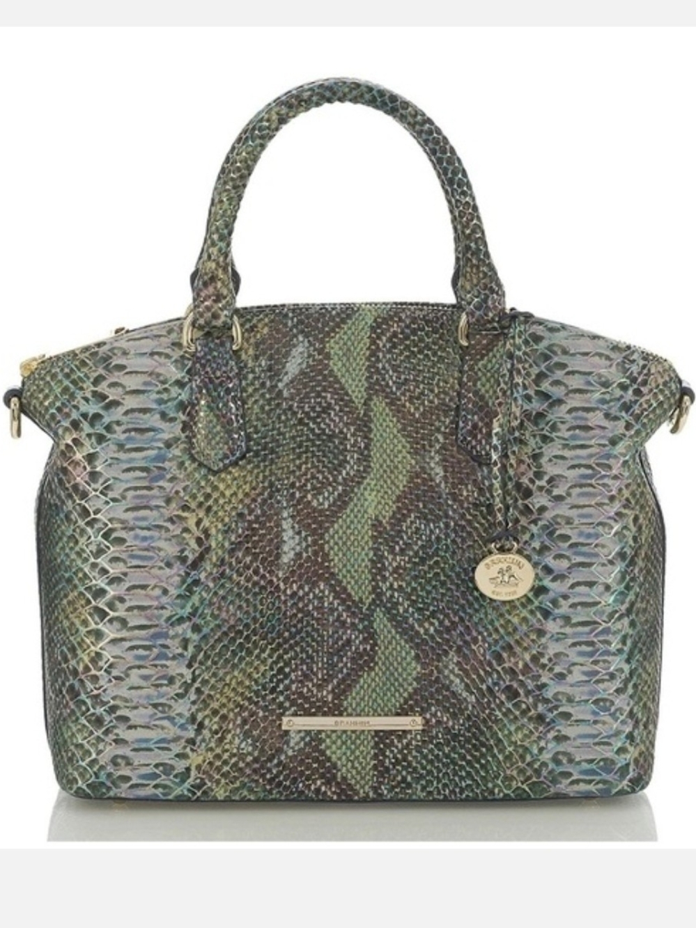 💚▪️Brahmin▪️ Iridescent Moonstone  Seville  Green Python-Embossed Satchel